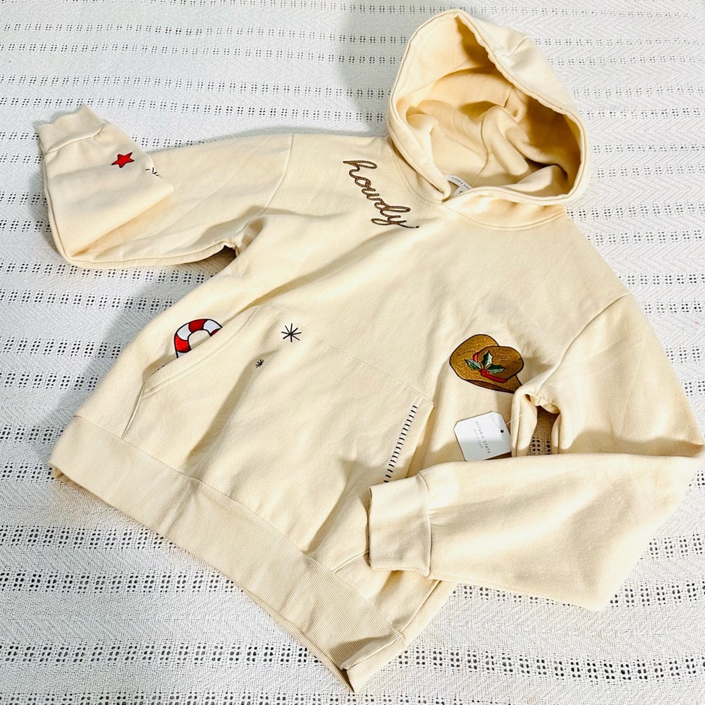 Altar'd State Cream Hoodie with cowgirl and holiday theme embroidered graphic